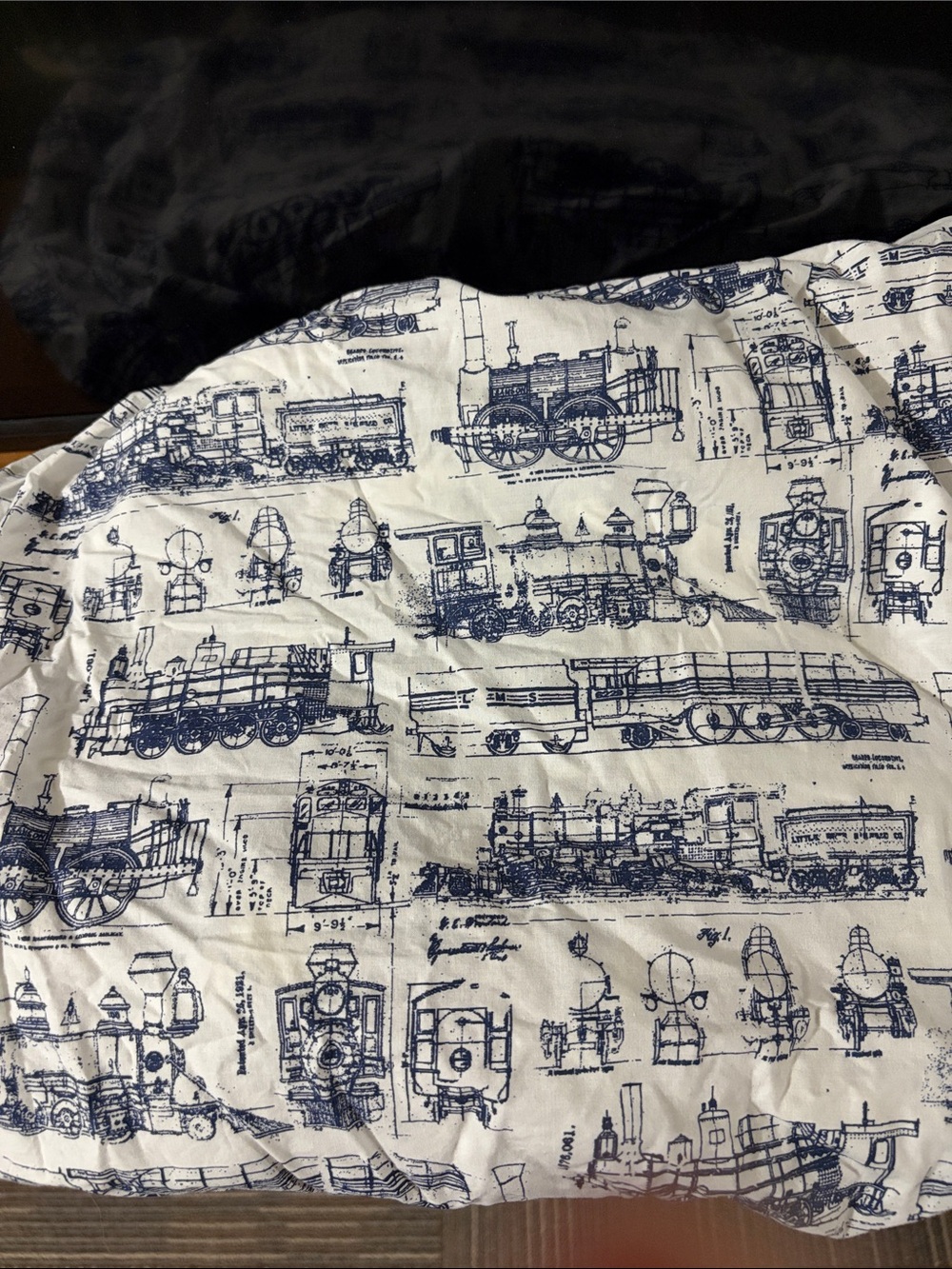 Restoration Hardware Cotton Train-Print Crib Sheet in Navy and White